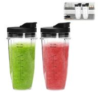 Yallmie 2pcs Blender Replacement Parts for Ninja Blender Cups Replacement, Smoothie Cup Replacement 7 Blades Blender Accessories Cup Replacement for BL2012 BL48 BL642Z BL680A BL682 NN100A NN101 (24OZ)