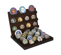 Yallmie 9 Row Challenge Coin Display Stand, Medal Coin Display Case Wood Coin Holder Display Case, Military Coin Holder 9.45X7.48X0.78Inch Medal Display Box Cas for Coins Up To 5 Mm Thick (A)