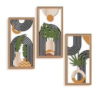 Yallmie Boho Wall Art Set of 3, Geometric Wooden Wall Decor with Triangle Hook Hollow Geometric Vase Sculpture for Decoration, Minimalist Wall Decor for Living Room, Bedroom, Hallway