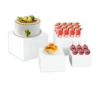 Yallmie Buffet Risers, 4 Pcs Dessert Table Display Set with Hollow Base Acrylic Food Display Stand, 5/6/7/7.8 Inch Food Risers Dessert Stands for Catering Dessert Cupcake Jewelry Collectibles (Cube)