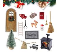 Yallmie Christmas Elf Door, Gnome Door Accessory Christmas Set Wooden Elf Door, Christmas Fairy Door Secret Christmas Miniature Ornament Kits With Christmas Tree, Ladder, Mailbox (15pcs)
