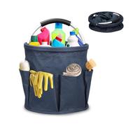 Yallmie Cleaning Tool Bag, Cleaning Caddy with Handle Collapsible Cleaning Storage Bag, Tool Bucket Organiser Multi Pocket Foldable Cleaning Bucket for Picnic Bath Shopping (Navy Blue)