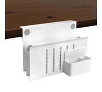 Yallmie Desk Side Storage Organizer with Magnetic Pen Holder, 2 Tier Desk Hanging Storage No Drill Hanging Organizer, Under Desks Laptop Holder Table Side Organizer for Office Home (White Double)
