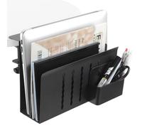 Yallmie Desk Side Storage, Under Desk Storage Holder No Drill Hanging Organizer, Under Laptop Holder with Pen Case Table Side Organizer for Office Home (Black double)