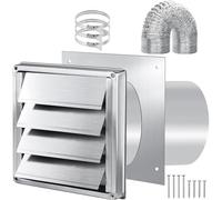 Yallmie Dryer Vent Connector Kit, 4 Inch Dryer Vent Hose Kit, Includes Ventilation Hose Louver Ventilation Cover, Drying Machine Ventilation Duct Kit for Bathroom (Stainless Steel)