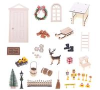 Yallmie Gnome Door Complete Set, 42 Pcs Miniature Gnome Accessories Secret Santa Door Set, Christmas Mini Wooden Tiny Door Miniature Fairy Doors with Christmas Tree Boot, Wreath, Fence, Reindeer