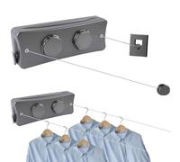 Yallmie Indoor Washing Line, Retracting Indoor Clothes Line 16.7Ft Retractable Clothesline, Laundry Line Indoor Stainless Steel Wall Clothing Line, Clotheslines for Indoors Outdoor (Dual Line Gray)