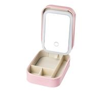 Yallmie makeup bag with light up mirror, 6.49X4.52X2.36 Inch small travel makeup case 4 Compartments, portable makeup organizer cosmetic bag with mirror for Women (Pink)