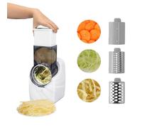 Yallmie Mandoline Vegetable Potato Slicer, Electric Slicers and Vegetable Cutters, Vegetable Salad Chopper with 3 Blades Cheese Grater Rotary for Easy Veggie, Fruit Slicing (White)