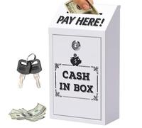 Yallmie Metal Comment Box with Lock Charity Box, Wall Mounted Cash Box for Outside Black Donation Ballot Box for Home Office Outdoor Business (White)
