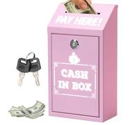 Yallmie Metal Money Collection Box, Metal Charity Box with Lock Donation Box, Wall Mounted Cash Box for Outside Black Comment Ballot Box for Home Office Outdoor Business (Pink)