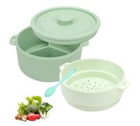 Yallmie Silicone Microwave Steamer, 2-Layer Microwave Food Steamer with Handle Silicone Bowls, Microwave Food Storage Containers for Healthy Cooking and Storege (Green)