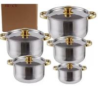 Yallmie Stainless Steel Pots and Pans Set, 10 Pcs Stainless Steel Saucepan Set with Lid and Handle Non-Toxic Cooking Set, Soup Pot Set, Works with Induction Gas Cooktops (B)