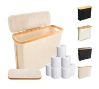 Yallmie Toilet Roll Basket Storage, 17.13x5.71x13.78Inch, With Lid, Slim Toilet Paper Storage Holder Up To 12 Mega Rolls (Beige)