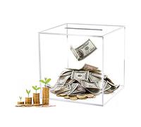 Yallmie Unopenable Money Box, Money Boxes Acrylic Money Saving Tin, Money Box Piggy Bank Square Money Jar, Clear Money Saving Box Saving Jar Clear Piggy Bank for Adults (12CM)