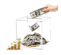 Yallmie Unopenable Money Box, Money Boxes Acrylic Money Saving Tin, Money Box Piggy Bank Square Money Jar, Clear Money Saving Box Saving Jar Clear Piggy Bank for Adults(15CM)
