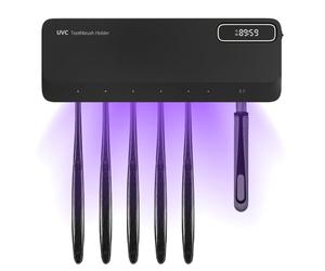 Yallmie Uv Toothbrush Sanitizer Toothbrush Toothbrush Sterilizer Holder, 2000Mah Charging Toothbrush Cleaner Holder Wall Mounted Fits Five Toothbrushes and One Razor (Black)