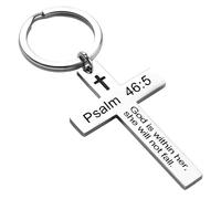 YALLNASL Christian Christmas Birthday Gifts for Daughter Son Inspirational Gifts for Women Men Christian Cross Keychains, Psalm 46:5, S