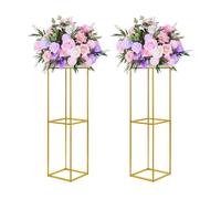 YALLOVE 2 Pack Gold Flower Stand, 80cm Tall Vase Column Stand, Wedding Centerpiece Vase, Metal Flower Display Rack for Home Party Wedding Events Decorations