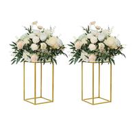 YALLOVE 2Pack 40cm Gold Wedding Flower Stand Metal Vase Column Stand Geometric Centerpiece Vase for Home Party Wedding Decorations, Rectangular Flower Display Rack