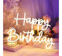 YALLOVE 40.6 x 30.2cm Happy Birthday Neon Sign Light White | with Battery Case, Adjustable Brightness, Neon Wall Sign Dimmable, Neon Sign for Birthday Party Backdrop Home Decor