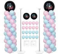 YALLOVE Balloon Column Stand, Set of 2 Balloon Stands for Gender Reveal Party Decoration (Include Balloons)
