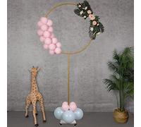 YALLOVE Metal Round Balloon Column, 2.2m Height Gold Hoop Arch Stand, Balloon Circle Frame backdrop of Height Adjustable
