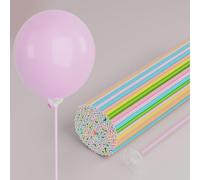 YALLOVE Paper Balloon Sticks, 100 Pcs Assorted Colors Balloon Holder And Cups For Birthday, Baby Shower Decoration