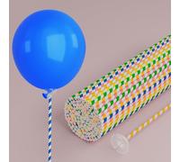 YALLOVE Paper Balloon Sticks, 100 Pcs Striped Assorted Colors Balloon Holder And Cups For Birthday, Baby Shower Decoration