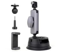 YALLSAME 360° Rotation Camera Suction Cup Mount with 1/4'' Ball Head&Phone Holder on Car Windshield Dash for Vlogging/GPS, Quick Release Car Mount for GoPro/Insta360/DJI Action Camera/DSLR/Cell Phone