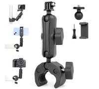 YALLSAME Super Clamp Camera Mount with 360° Ball Head & Phone Holder, Aluminum Magic Arm Camera Clamp Mount for GoPro/Insta360/DJI OSMO/AKASO/DSLR/Smartphone