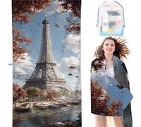 YALNSENN Beach Towels For Adults Large 36x72Inch Grey Girl Lightweight Microfibre Beach Towel Eiffel Tower With Portable Pouch, Sand Free Absorbent Quick Dry for Pool, Gym, Travel Summer SYL1 J-6