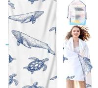 YALNSENN Microfiber Beach Towel Blue 36x72Inch Compact Lightweight, Marine Life Beach for Adults Oversized Sand Free Soft Ldeal Travel Towel Quick Dry for Swimming Yoga Camping Gym SYL1 N-M
