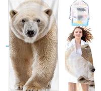 YALNSENN Microfiber Beach Towel White 40 x 80Inch Compact Lightweight, Polar Bear Beach for Adults Oversized Sand Free Soft Ldeal Travel Towel Quick Dry for Swimming Yoga Camping Gym SYL3 2-L