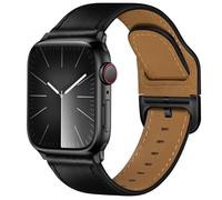 YALOCEA Leather Bands Compatible with Apple Watch Bands 49mm/46mm/45mm/44mm/42mm for Men Women, Top Grain Genuine Strap for iWatch Ultra 3/2/1 Series 11 10 9 8 7 6 5 4 3 2 1 SE 3/2/1, Black/Black
