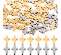 YALOJE 100pcs Cross Beads for Jewelry Making, Plastic Crucifix Spacer Charm for Bracelets, Gold Silver Mini Crosses DIY Loose Beads for Crafts Earrings Necklaces