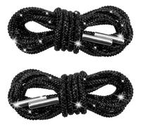 YALOJE 2pcs Rhinestone Glitter Shoelace, Crystal Round Hoodie String Ropes, Replacement Drawstring Cords for Sneakers, Black -47", 47"