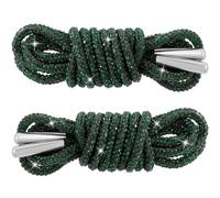 YALOJE 2pcs Rhinestone Glitter Shoelace, Crystal Round Hoodie String Ropes, Replacement Drawstring Cords for Sneakers, Dark Green -47'', 47"