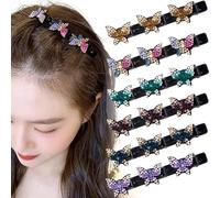 YALOJE 6pcs Butterfly Duckbill Braided Clips, Sparkling Rhinestone Hair Clips for Women, Multicolor Crystal Stone Easy Braided Hair Accessories for Styling, Daily Wear, Parties