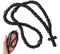 YALOJE Christian Orthodox Prayer Rope, Handmade 100 Knots Braided Greek Prayer Rope Cross Charm, Car Hanging Protection Blessing Decor for Women, Men - Black, 1pcs