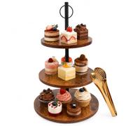 YALONG 1 Pack 3 Tier Rustic Wood Cupcake Stand, Farmhouse Tiered Cake Tower Dessert Table Display Set, Wooden Tiered Tray Stand for Wedding, Birthday, Baby Shower & Party Buffet