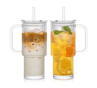 YALONG Handle Straw Cup 27 oz Glass Tumbler with Lid, 2 Pack, Clear Lead-Free Glass Cup for Office Coffee Water, Perfect for Girls’ Daily Use