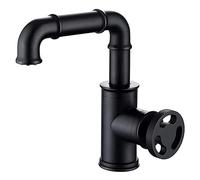 Yalsfowe Bathroom Tap Industrial Matte Black Bathroom Sink Tap Single Hole Single Handle Brass Basin Tap Cold and Hot Water Mixer Tap, Vessel Sink Tap
