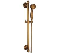 Yalsfowe Handheld Shower Head with Shower Slide Bar, Brass Shower Head with 1.5M Shower Hose, Adjustable Height Wall Mounted Shower Set, Antique Brass,A