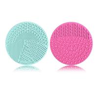 YalsFTY Silicone Makeup Brush Cleaner, 2-Piece Set, Dual-Sided Scrubber Mat for Brushes, Powder Puffs and Sponges (Pink & Green)