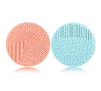 YalsFTY Silicone Makeup Brush Cleaner, 2-Piece Set, Dual-Sided Scrubber Mat for Brushes, Powder Puffs and Sponges (Blue & Peach)