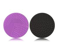 YalsFTY Silicone Makeup Brush Cleaner, 2-Piece Set, Dual-Sided Scrubber Mat for Brushes, Powder Puffs and Sponges (Black & Purple)