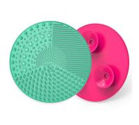 YalsFTY Silicone Makeup Brush Cleaner Pads, Set of 2, BPA-Free, Portable for Travel, Suction Makeup Brush Cleaning Mats, For All Brush Types (Green and Rose)