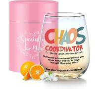 Yalucky Chaos Coordinator Boss Lady Thank You Gifts for Women Manager Coworker Teacher Office Birthday Gifts - Stemless Wine Glass, 16OZ Administrative Professional Day Office Decor