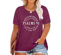 YALUCOR Plus Size Women Christian Shirts Waymaker Tshirt Vintage Faith Religious Gift Tee Psalm 91 Letter Print Blessed Tops(2-5X), Red-a1, 4XL